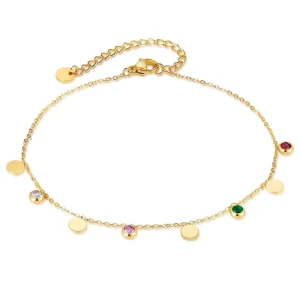Christian Minimalist Geometric Anklet Women Stainless Steel Gold color Plated Colorful Zircon Charms Fashionable Summer