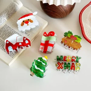 Christmas Acrylic Christmas Tree Gift Old Man Hair Claw Clip Hair Accessories for Women Girls