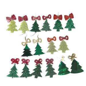 Christmas Acrylic Green Christmas Tree Bow Earrings Jewelry Accessories and Decorations