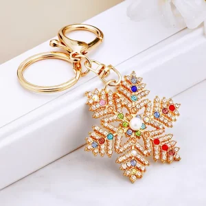 Christmas Gift Metal Snowflake Keychain Snow Key Chains Bag Charm Pendant Rhinestone Keychain Christmas Keychain