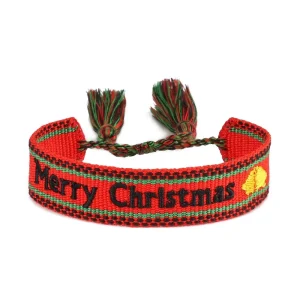 Christmas Gift Santa Hat Snowflake Logo Hand Knitted Woven Fashion Charm Bracelet with Tassel
