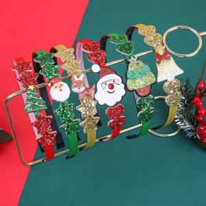 Christmas Glitter Headbands Santa Reindeer Tree Star Bell Decor Hair Wraps Holiday Headwear for Xmas Party & Photo Props