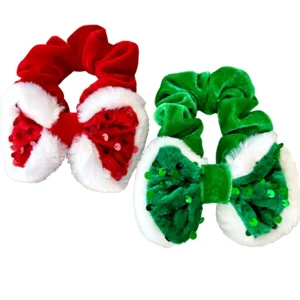 Christmas Scrunchies Hair Ties Elastic Handmade Bow Accessories Christmas Holiday Hair Tie Girls Velvet Secret Santa Gift