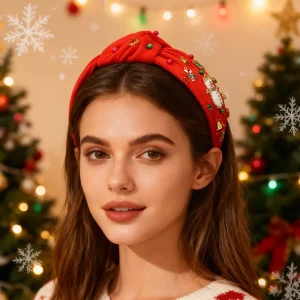 Christmas Snowflake & Pearl Knotted Headbands Red & Green Hair Hoops Holiday Hair Accessories for Women
