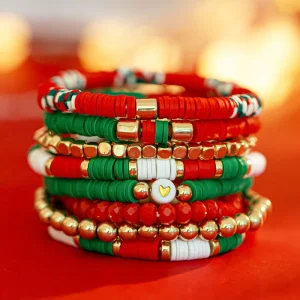 Christmas Women’s Christmas Gift Set Elastic Polymer Clay Beaded Christmas Bracelet With Fashion Charm Bracelets