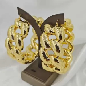 Chunky 24K Gold Plated Cuban Link Hoop Earrings for Women Large Statement Earring No MOQ Party Accessory EK853