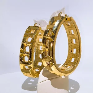 Chunky 24K Gold Plated Large Hoop Earrings for Women Geometric Hollow Out Statement Earring No MOQ Dropshipping EK851