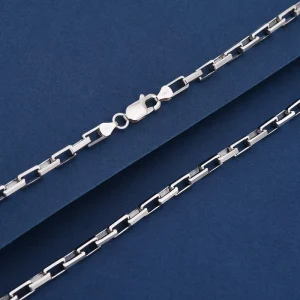 Chunky Rectangle Box Chain Multi Sizes 925 Sterling Silver Long Link Box Chains for Men & Women’s Choker Necklace
