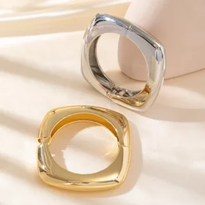 Chunky Square Hinged Cuff Bracelets Gold Silver Glossy Polished Metal Bangles Trendy Minimalist Women Jewelry