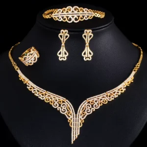 Chunky Wide Luxury African Dubai Silver Plated Vintage Third Party Certified Wedding Bridal Zircon 4 Pcs Jewelry Set Women