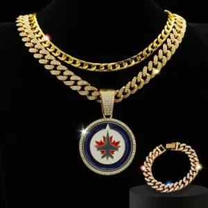 Circle Pendant Bracelet Set for Men Drip Enamel Necklace Iced Out Hip Hop Jewelry Gift