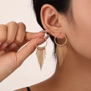 Circle Tassel Metal Long Earrings for Women