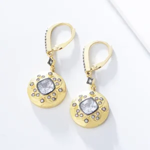 Circular Arch Hollow Out Triangle and Prismatic Pattern Rhinestones Drop Earrings