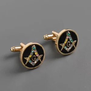 Circular Freemason Fashion Shirt Metal Cufflinks Men’s Business Diamond Set Suit Button Decoration Accessories