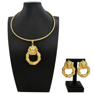 Classic 18K Gold Plated Medusa Jewelry Set Snake Wreath Pendant Necklace & Matching Earrings HK120914