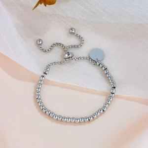 Classic 18K Gold Plated Stainless Steel Bead Bracelet Non Tarnish Waterproof Women’s Fashion Jewelry for Trendy Anniversary