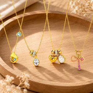 Classic 18K Gold Plated Stainless Steel Necklace Zircon Set Oval Cut Clear CZ Spacer Bead Pendant Waterproof Jewelry