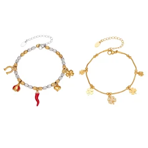 Classic 18K Gold Stainless Steel Ladybug Heart Clover CZ Charm Bracelet Fashion Jewelry