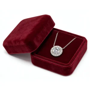 Classic 18K Solid Gold White Lab Grown Diamond Halo Setting Pendant Collar Necklace (IGI Certified 1.51ct Total Carat Unisex)