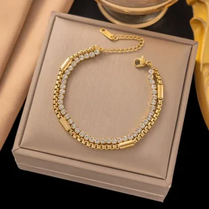 Classic 18k Gold Plated Stainless Steel Chain Bracelet for Women HipHop Cuban Link Bracelet Jewelry