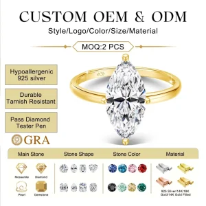 Classic 925 Silver Marquise Cut 4 Prong Solitaire Moissanite Ring For Engagement Personalized Wedding Anniversary Gift For Woman