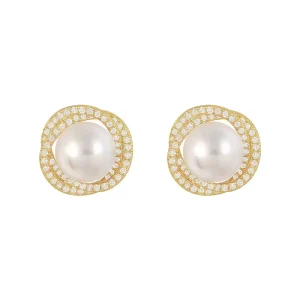 Classic Alloy Imitation Pearl Ball Shape Stud Earrings Women Elegant Korean Party Jewelry