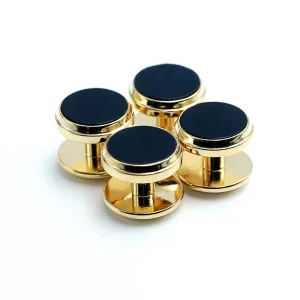 Classic Button Tie Cuff Link 4pcs Black Onyx Cufflink Set Accessory Gift Gold Plated Smoking Tuxedo Stud For Men Shirt