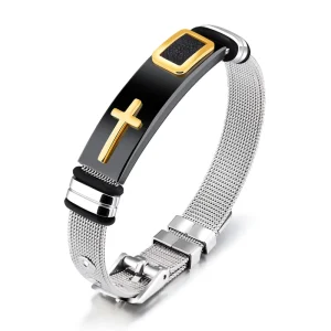 Classic Cool Stainless Steel Cross Bracelet Adjustable Christian Jewelry Men Silver Gold Plated Titanium Fashionable Bangles