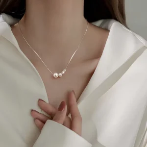 Classic Dainty Chain Pearl Choker Necklace Simulated Pearl Pendant Necklace for Women Jewelry