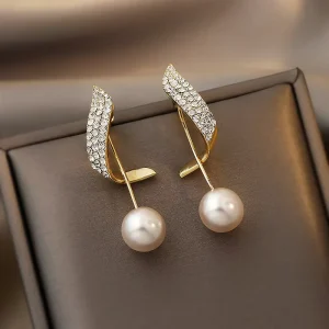Classic Elegant Imitation Pearl Pendant Women’s Crystal Long Tassel Exquisite Pendant Earrings Wedding Fashion Jewelry