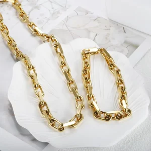 Classic European American style Trendy Cuban link Chunky Chain Electroplated Stainless steel Bracelet Set Fashionable