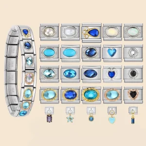 Classic Fashion Blue White Bangles Link Fit 9mm Italian Charm Bracelets Stainless Steel Retro Styles Zirconia Jewelry DIY