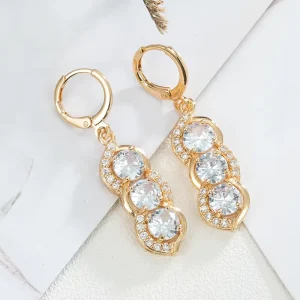 Classic Fashion Earrings Copper Plated 22k Gold Shiny Zircon Drop Earrings for Women