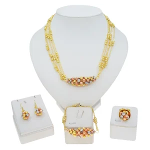 Classic Fashion Gold Plated Jewelry Set Earrings and Necklace with Pendant Jewelry Set Party Wedding Costume Matching Jewelry