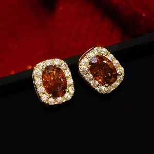 Classic Fashion Jewelry Geometry Design Oval Red Shiny Zircon Stud Earring for Women Engagement Gold Color Plated Earring