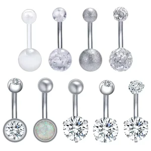 Classic Fashion Short Full Rhinestone Ball Double Zircon Stainless Steel Piercing Jewelry Navel Stud Navel Ring