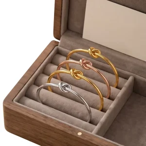 Classic Fashion Simple Knot Stainless Steel Cuff Bracelet Rose Gold Electroplated Open Design All-Match Jewelry for Women