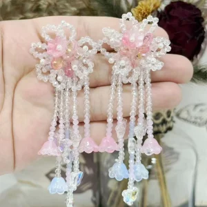 Classic Fashion Vintage Flower Tassel Long Earrings Romantic Earrings for Women Daily Life Wearing