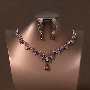 Classic Fashionable Crystal Alloy Jewelry Set Gold Plated Necklace and Earrings for Wedding Evening Gown Dinner Banquet Party