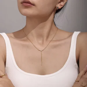 Classic Gold Plated Rope Chain Cubic Zirconia Tassel Women’s Y shaped Steel Necklace Daily Wear Fine Jewelry