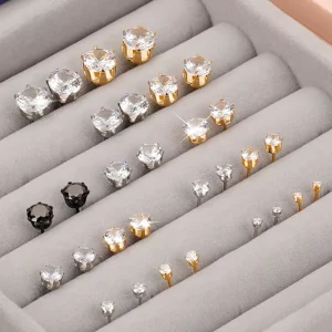 Classic Hypoallergenic Stainless Steel Gold Silver Plated Round Zircon Stud Earring Gifts for Women