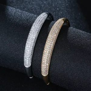 Classic Minimalist Gold plated Copper Bracelet Fashionable Silver plated Bangle Delicate Micro paved Zircon