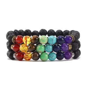 Classic Multi Color Agate Volcanic Stone Beaded Bracelets Ball shaped Ball Pattern Unisex Fashion Jewelry for Anniversary