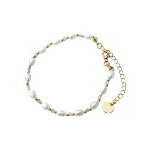 Classic Natural Millet Beads Through Green Beads Bracelet Design Elegant Romantic