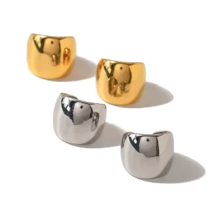 Classic Retro 18k Gold Stainless Steel Simple Geometric Smooth Ear Clip Earrings