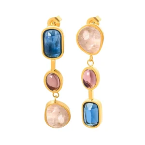 Classic Retro Exquisite Fashionable Vacation Feng Shui Crystal Stainless Steel Gold Plated Chandelier Earrings