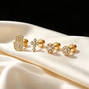 Classic Retro Palm Ear Stud 18K Gold Plated Piercing Screw Ball Stud European And American Creative Hollow Earrings For Women