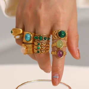 Classic Rings Fashion Jewellery Opening Vintage Rings Fashionable 18k Gold Plated Natural Stone Rings