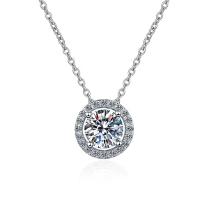 Classic Round Moissanite Pendant Necklace 925 Sterling Silver With Plating Fashion Simple Clavicle Chain