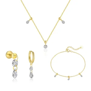 Classic S925 Fashion Jewelry Sets Round Zircon Pendant Necklace Bracelets Drop Dangle Earrings for Women